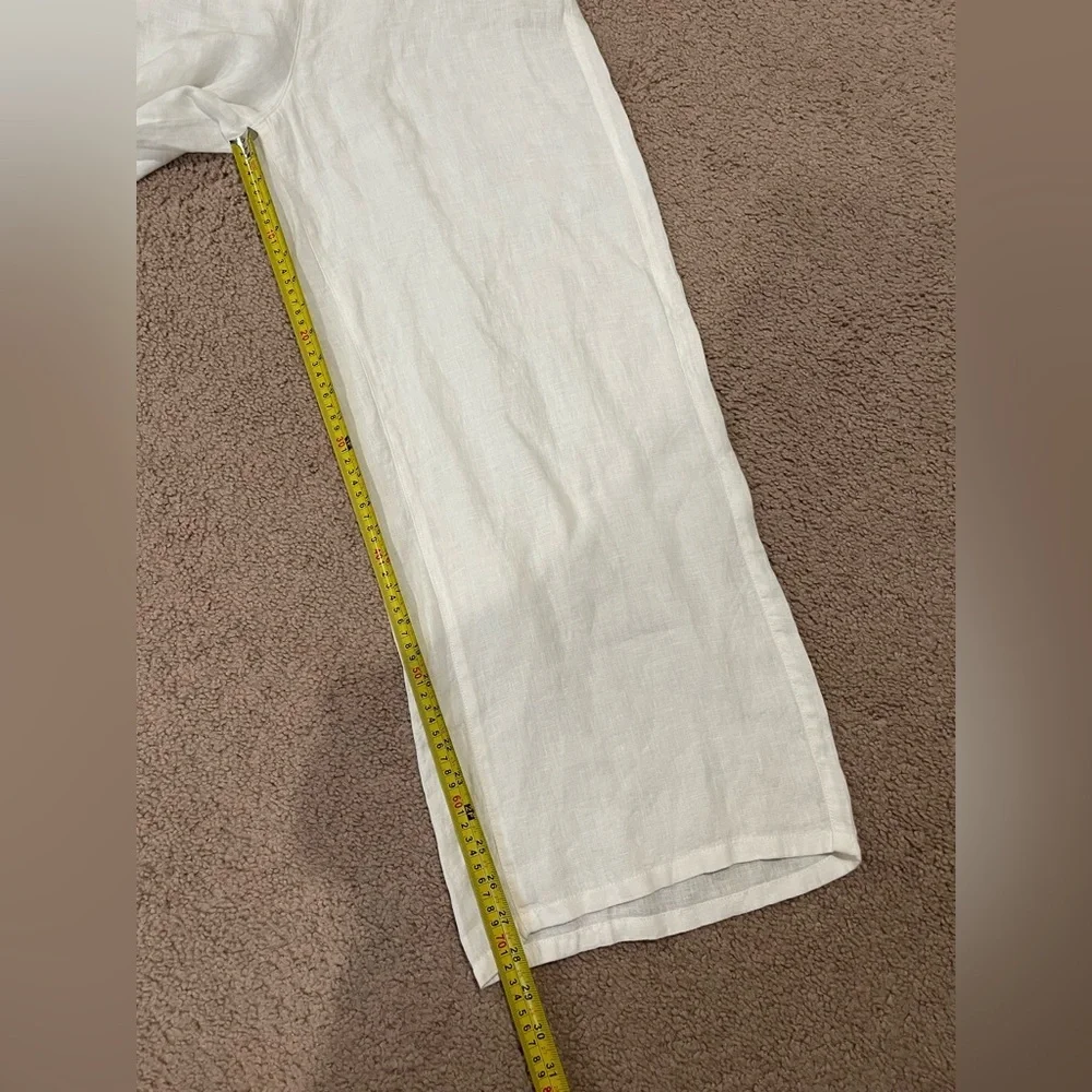 CYNTHIA ROWLEY White Linen Flare Wide-leg Pants - Picture 8 of 10